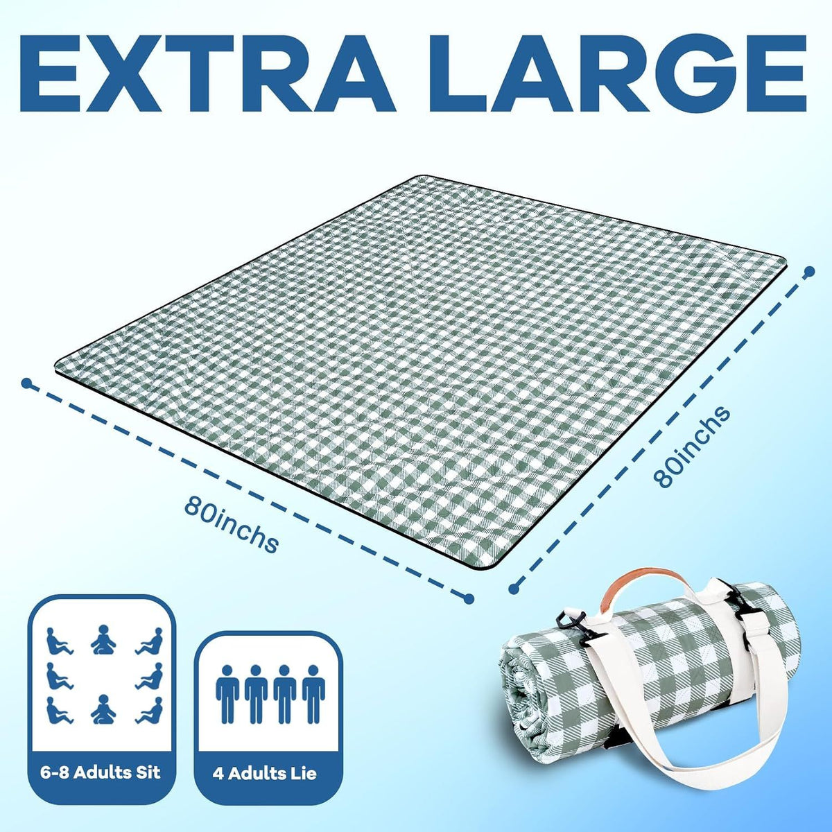 Waterproof Picnic Blanket Foldable Vegetable Print for 6 to 8 People, 203 x 203 cm