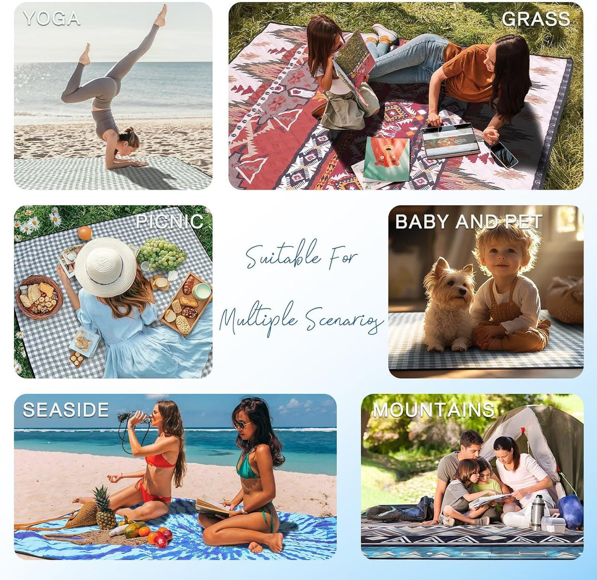 Waterproof Picnic Blanket Foldable Vegetable Print for 6 to 8 People, 203 x 203 cm