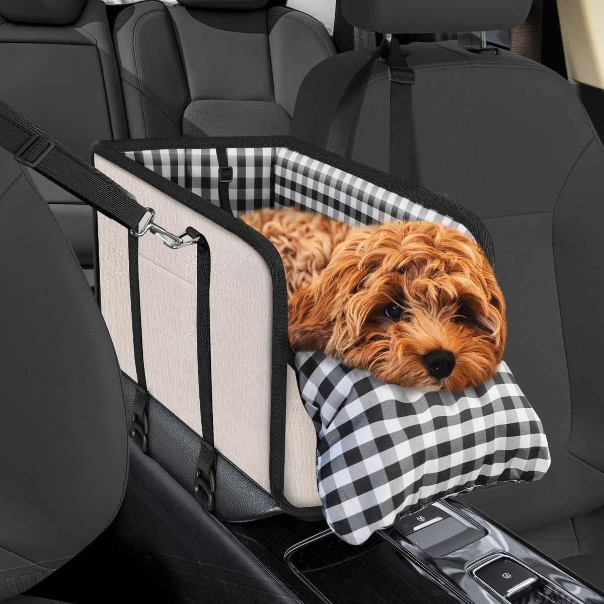 1 Piece Dog Car Seat with Armrest Padded Beige, up to 5 kg