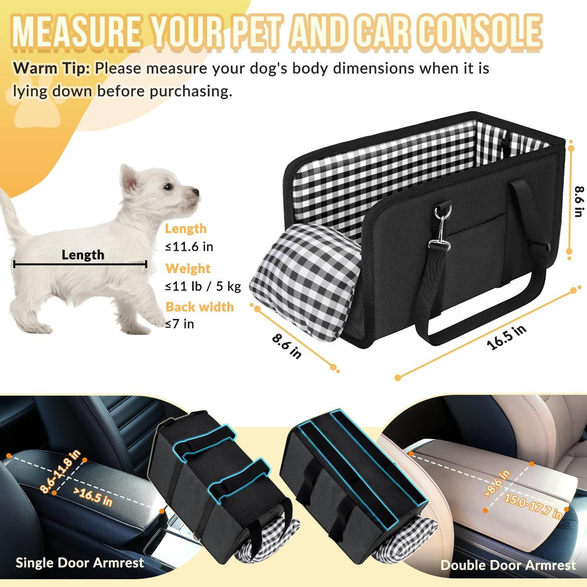 1 Piece Dog Car Seat with Armrest Padded Beige, up to 5 kg
