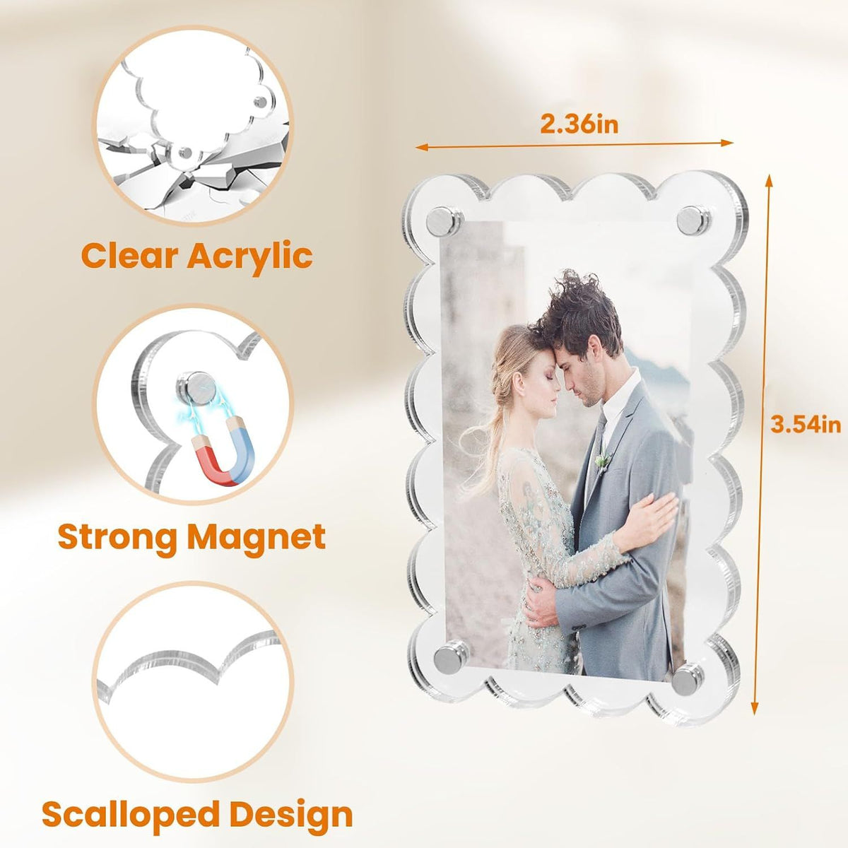 12 Piece Acrylic Magnetic Photo Frames for Refrigerator, 6 x 9 cm