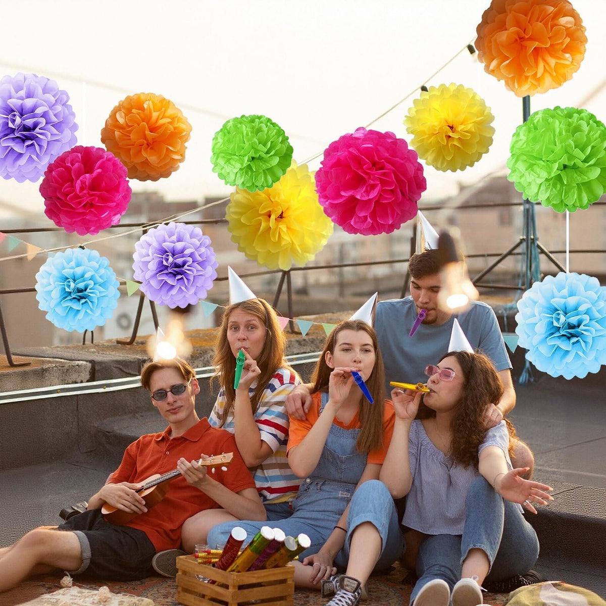 12 Pack Tissue Paper Pom Poms