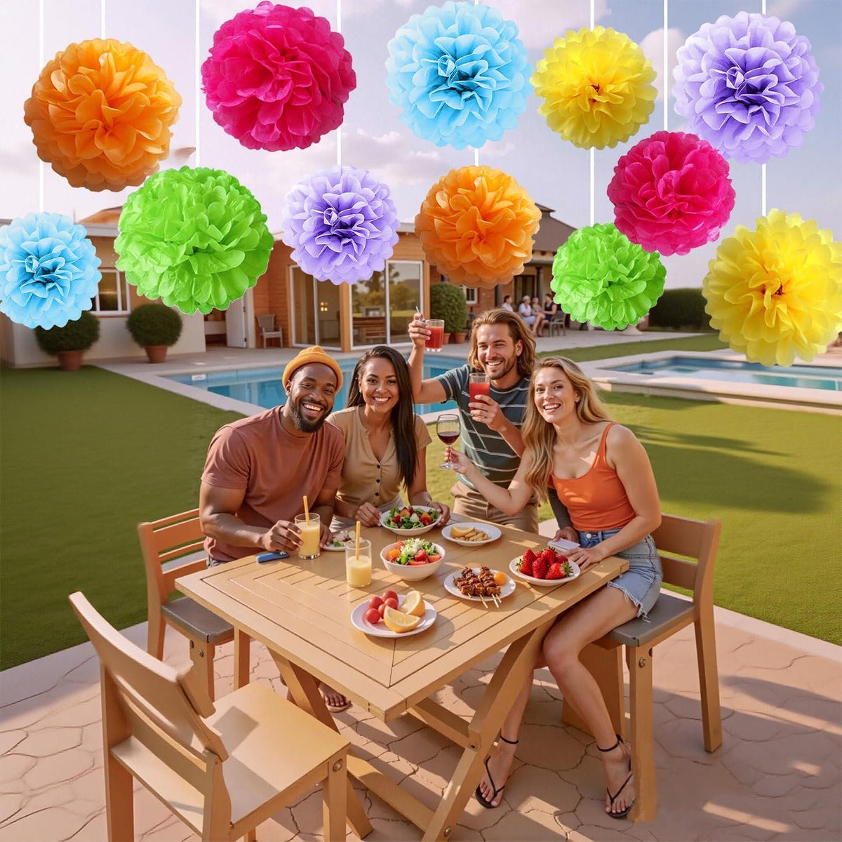 12 Pack Tissue Paper Pom Poms