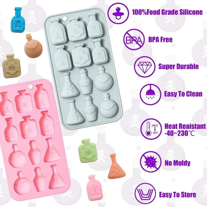 2 Pack Halloween Potion Bottle Silicone Molds, 17 x 9.1 cm