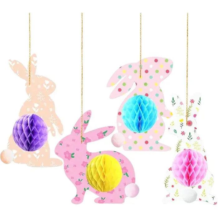 4 Pack 3D Paper Honeycomb Bunny Decorations