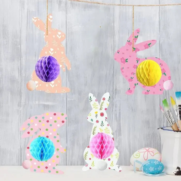 4 Pack 3D Paper Honeycomb Bunny Decorations