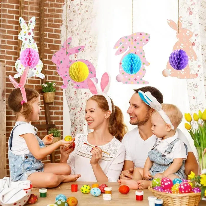 4 Pack 3D Paper Honeycomb Bunny Decorations