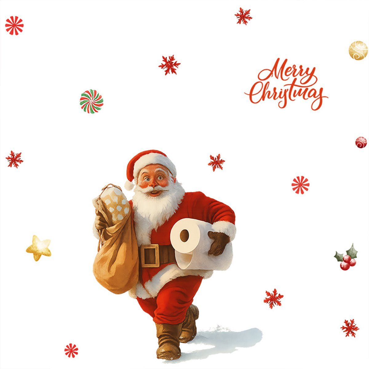 Christmas Wall Stickers Santa Toilet Decorations for Bathroom Living Room Bedroom, Red White