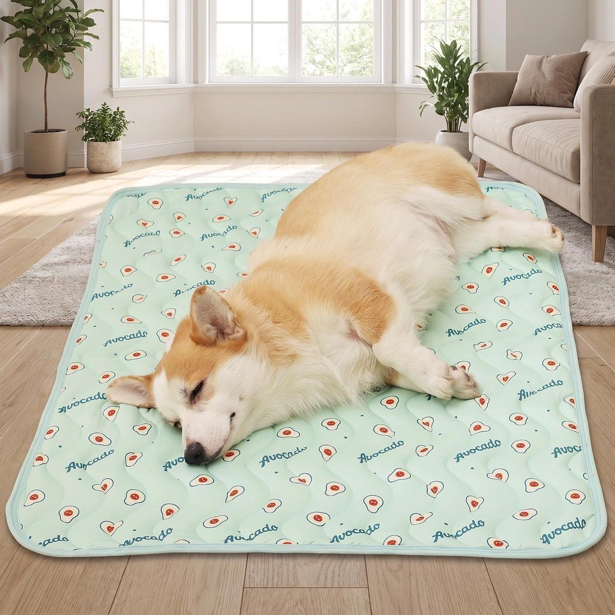 Self Cooling Mat for Dogs and Cats, Foldable Washable Pet Cooling Pad with Fruit Print for Floor and Car, 60x50 cm
