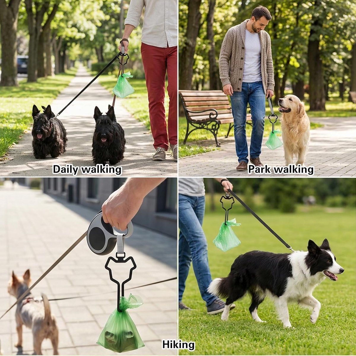 Poop Bag Holder Set of 2, Hands-Free Dog Waste Bag Dispenser for Belt or Bike, Compact and Sturdy for Walking and Running with Your Dog, Black
