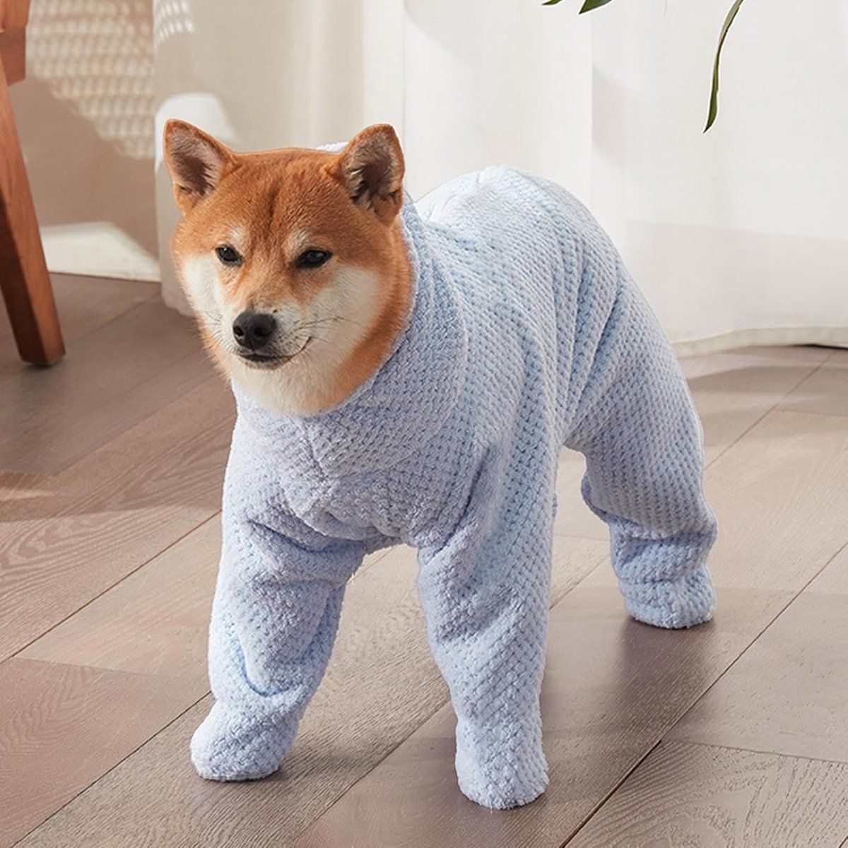 Plush Dog Bathrobe Quick Drying Ultra Absorbent Pet Drying Coat for Home Grooming Blue, Size L