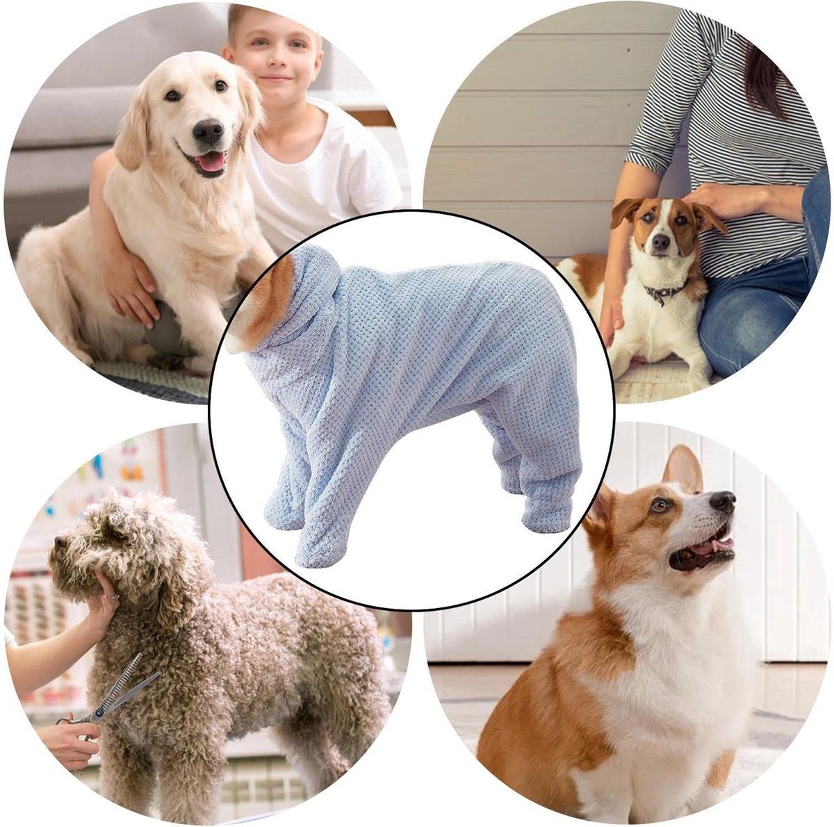 Plush Dog Bathrobe Quick Drying Ultra Absorbent Pet Drying Coat for Home Grooming Blue, Size L