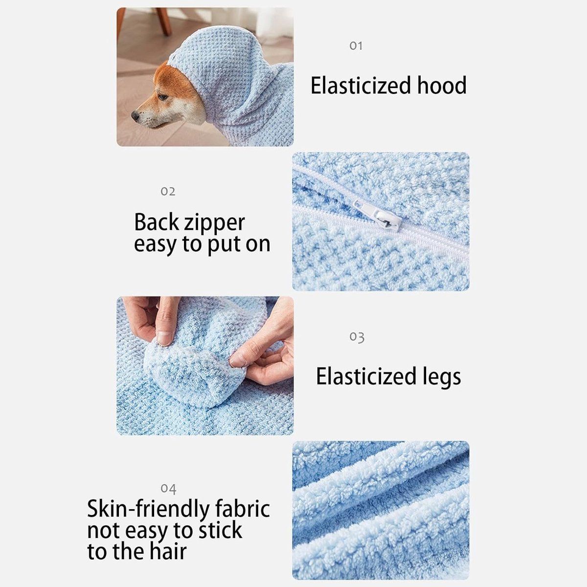 Plush Dog Bathrobe Quick Drying Ultra Absorbent Pet Drying Coat for Home Grooming Blue, Size L