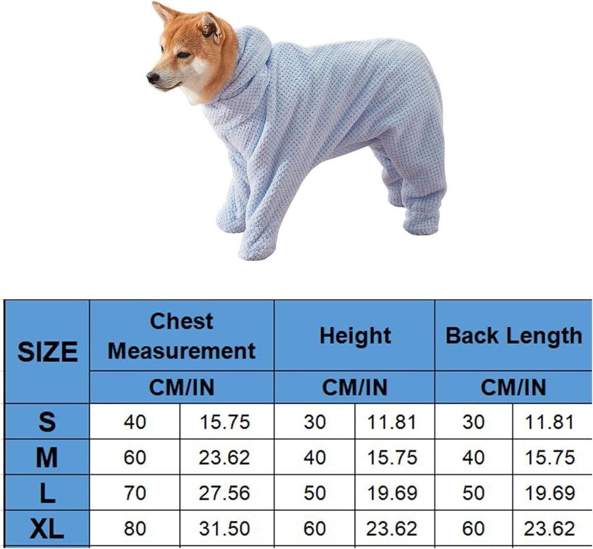 Plush Dog Bathrobe Quick Drying Ultra Absorbent Pet Drying Coat for Home Grooming Blue, Size L