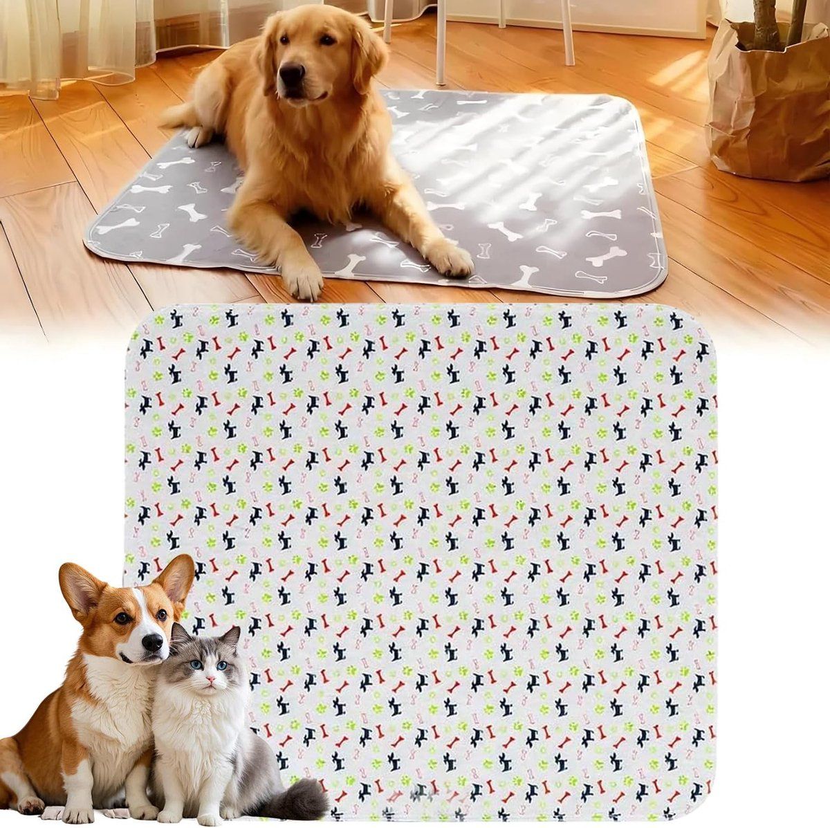 Washable Puppy Training Mat, Reusable Dog Potty Mat, Washable Pee Pad for Dogs and Cats, Indoor Use, White, 80x100 cm