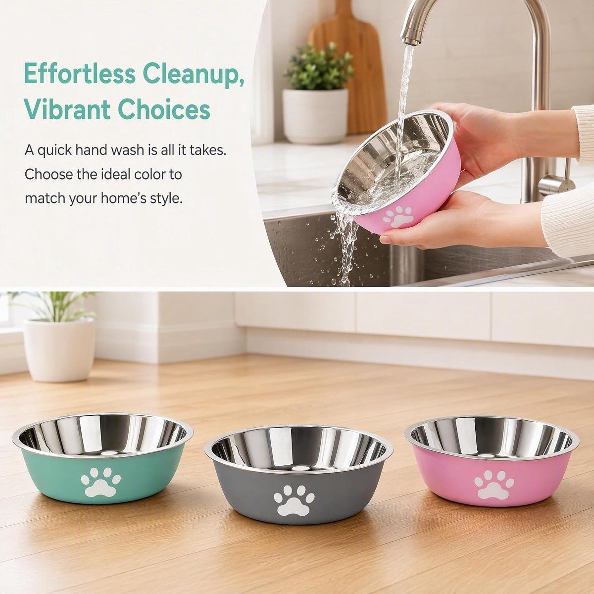 3 Pack Stainless Steel Dog Bowls with Non-Slip Bottom, Food Water Bowls for Dogs and Cats, Easy to Clean