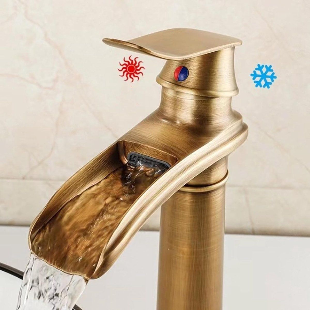 Waterfall Bathroom Faucet Single Handle Mixer Tap Hot and Cold for Bathroom Sink Washbasin, Low Model, Brushed Nickel