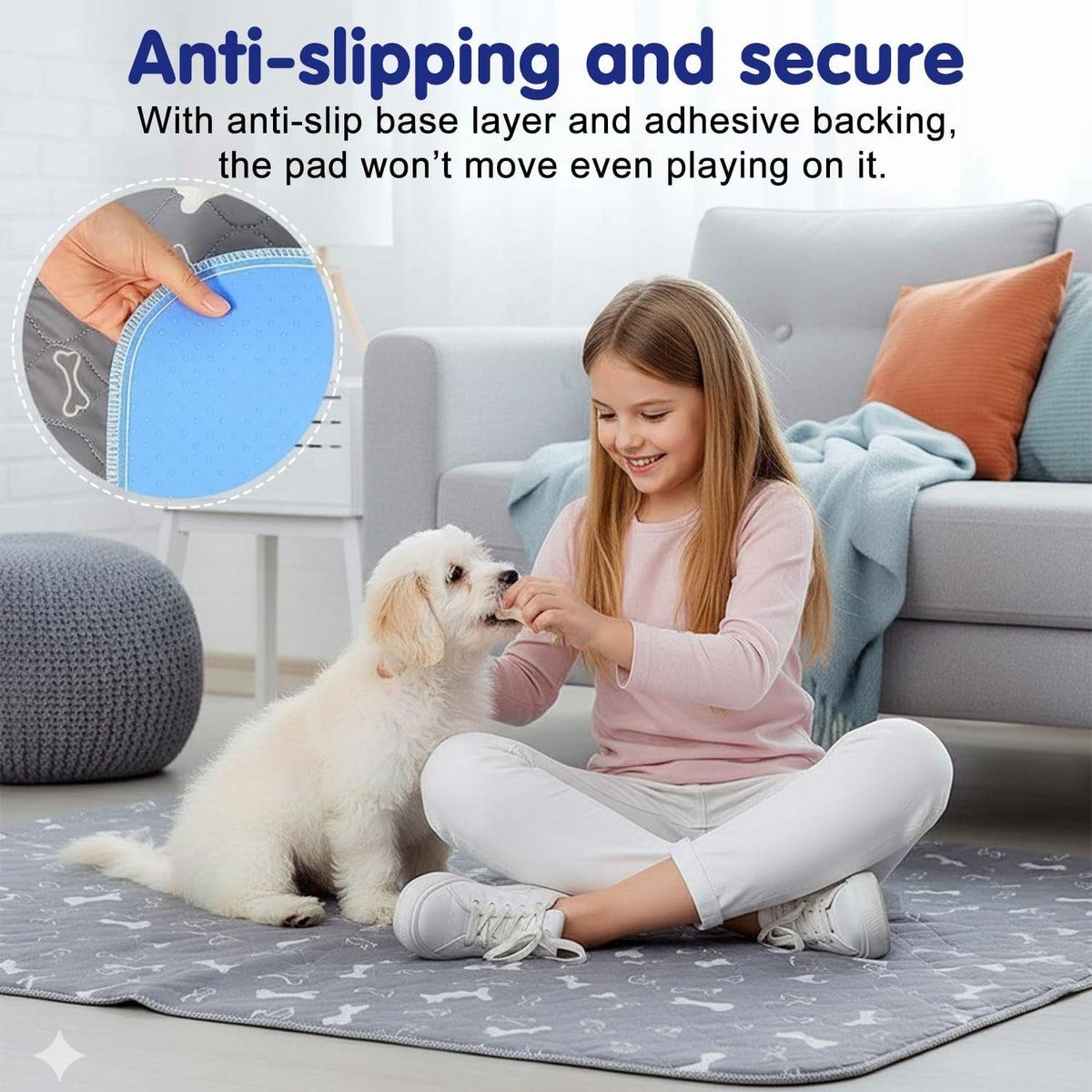Washable Puppy Training Mat, Reusable Potty Mat for Dogs and Cats, Indoor Potty Training Mat, White, 40x60 cm