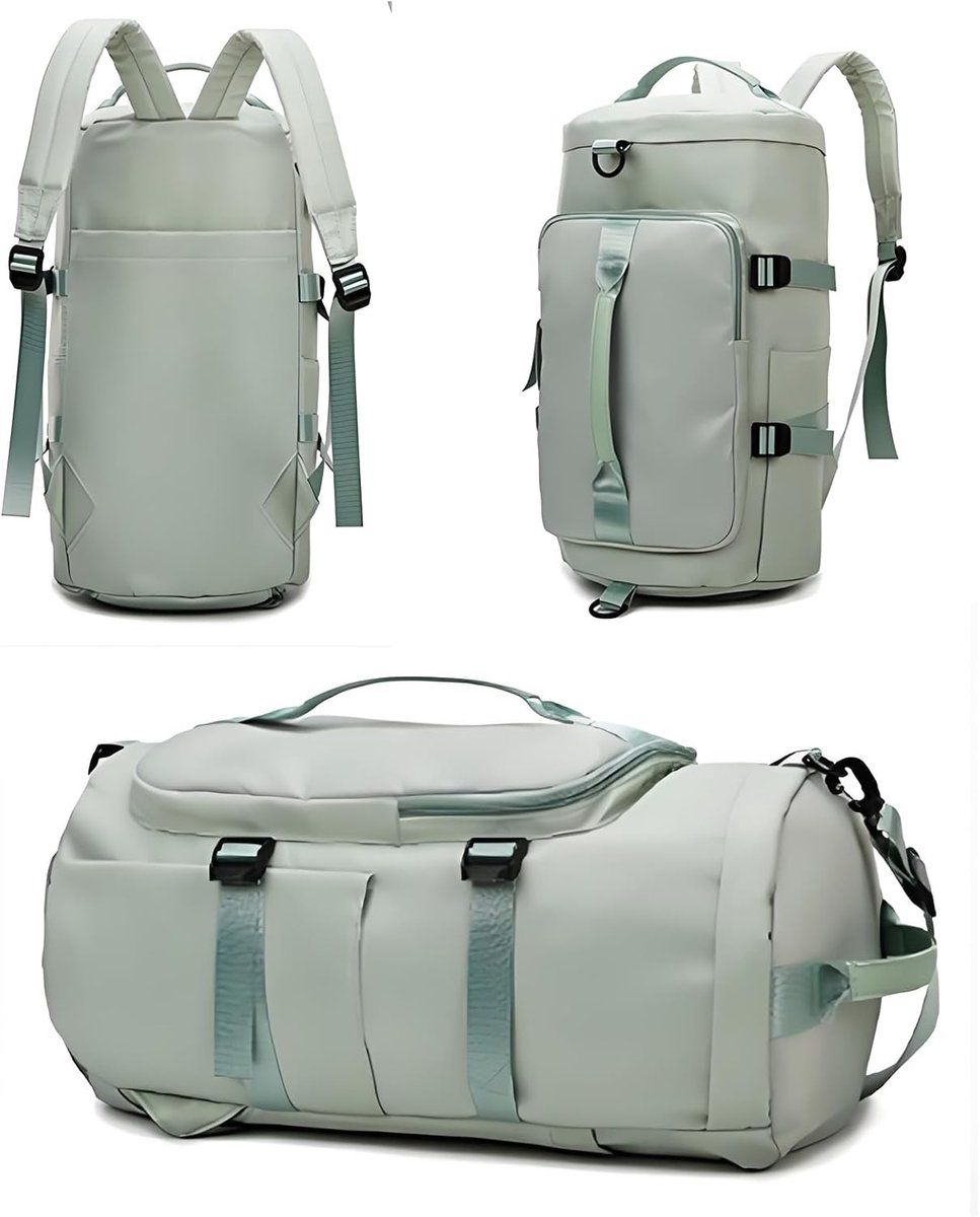Sports Duffel Backpack with Shoe and Wet Compartment for Travel Fitness and Overnight Trips, Light Green