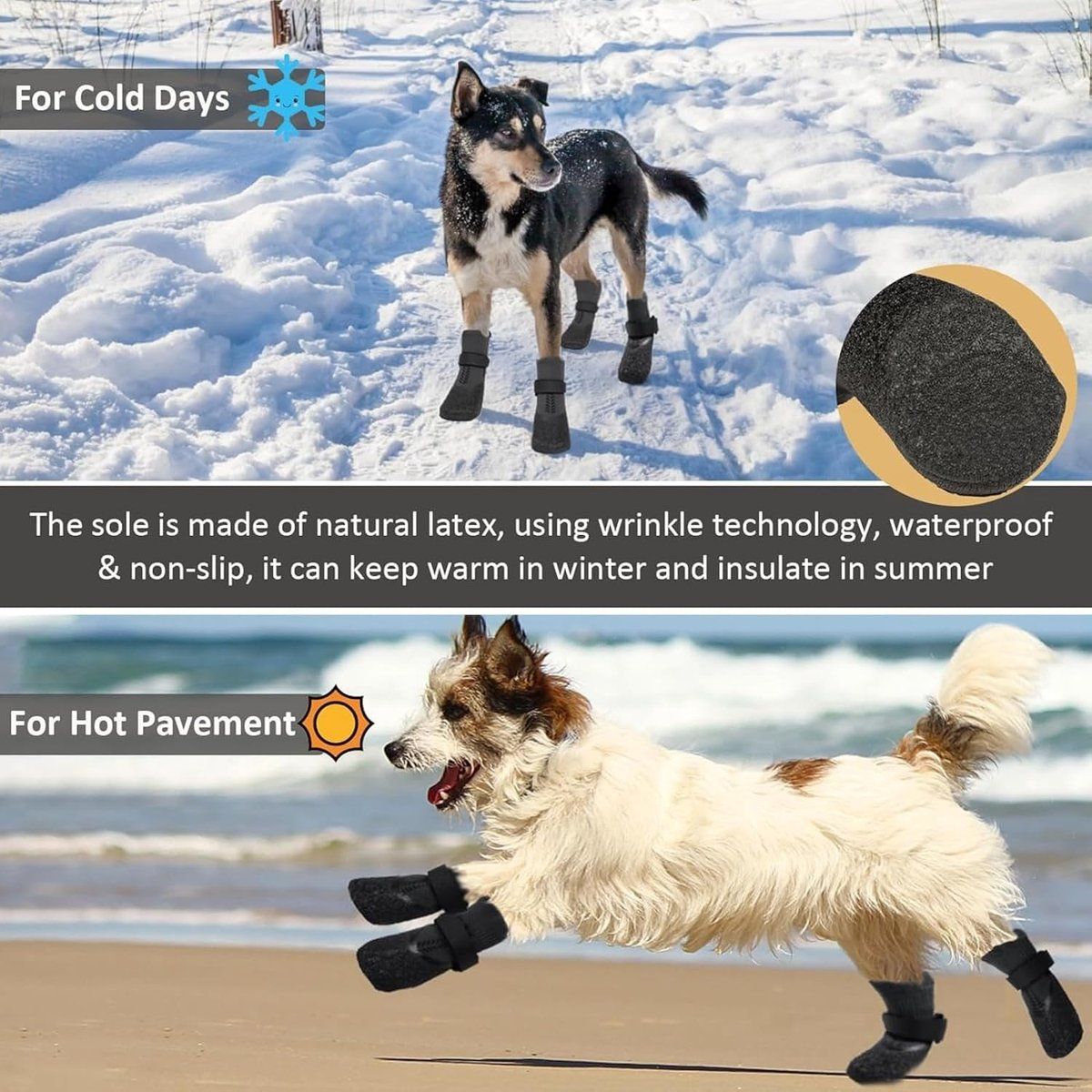 4 Pack Dog Shoes, Invisible Non-Slip Dog Booties with Soft Lining and Sturdy Sole for Hot Sidewalks, Wet Surfaces, Winter and Rainy Days, Black, XS