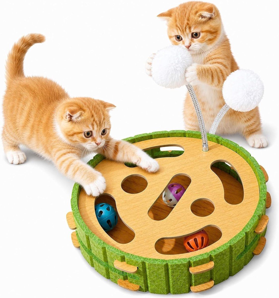 Interactive Cat Puzzle Toy with 3 Bell Balls and Feather Wand, Mental Stimulation Labyrinth Box for Indoor Cats, 30 cm Diameter