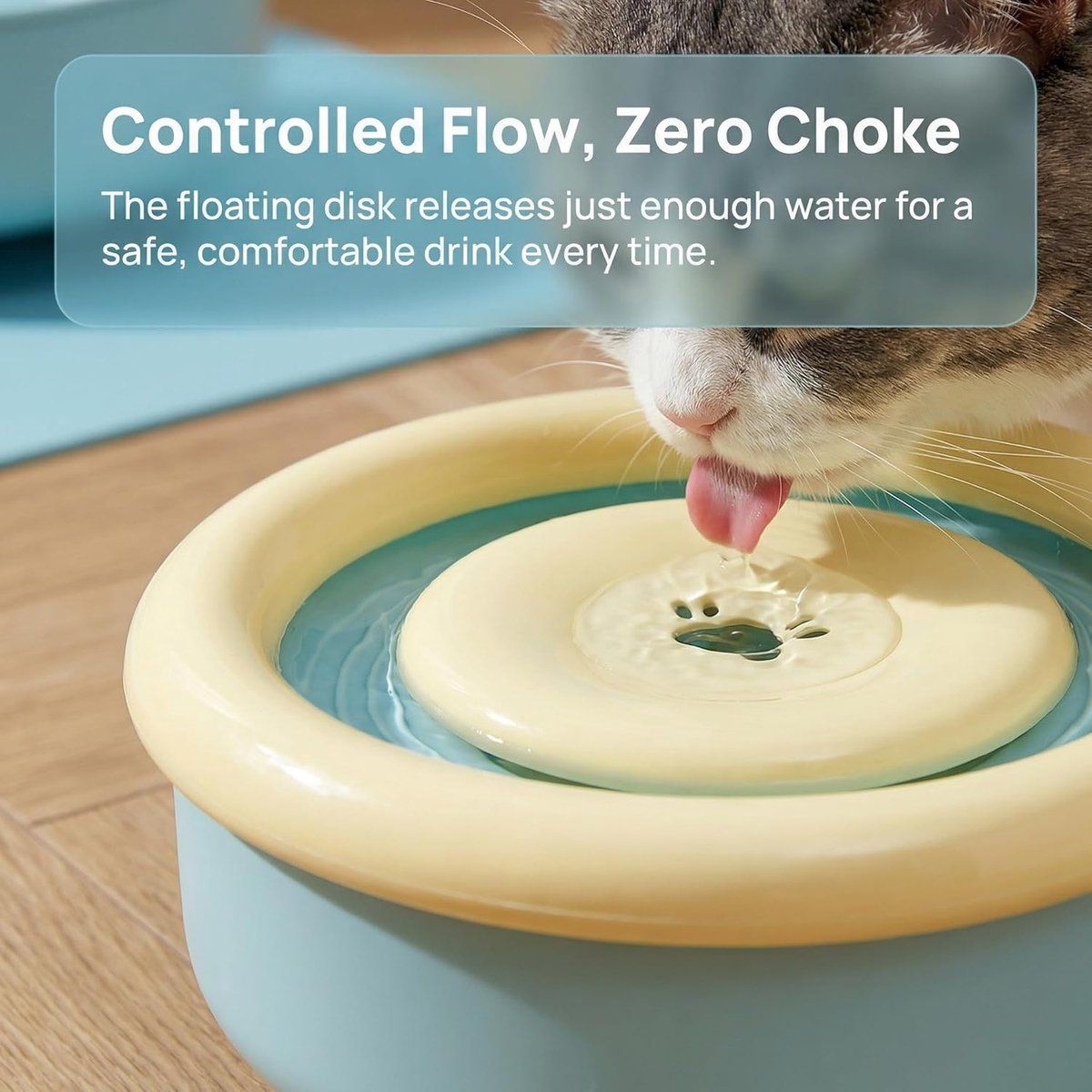 Spill-Proof Splash-Free Pet Water Bowl with Floating Disc, Slow Feeder for Cats and Dogs, 1.5 L, Blue