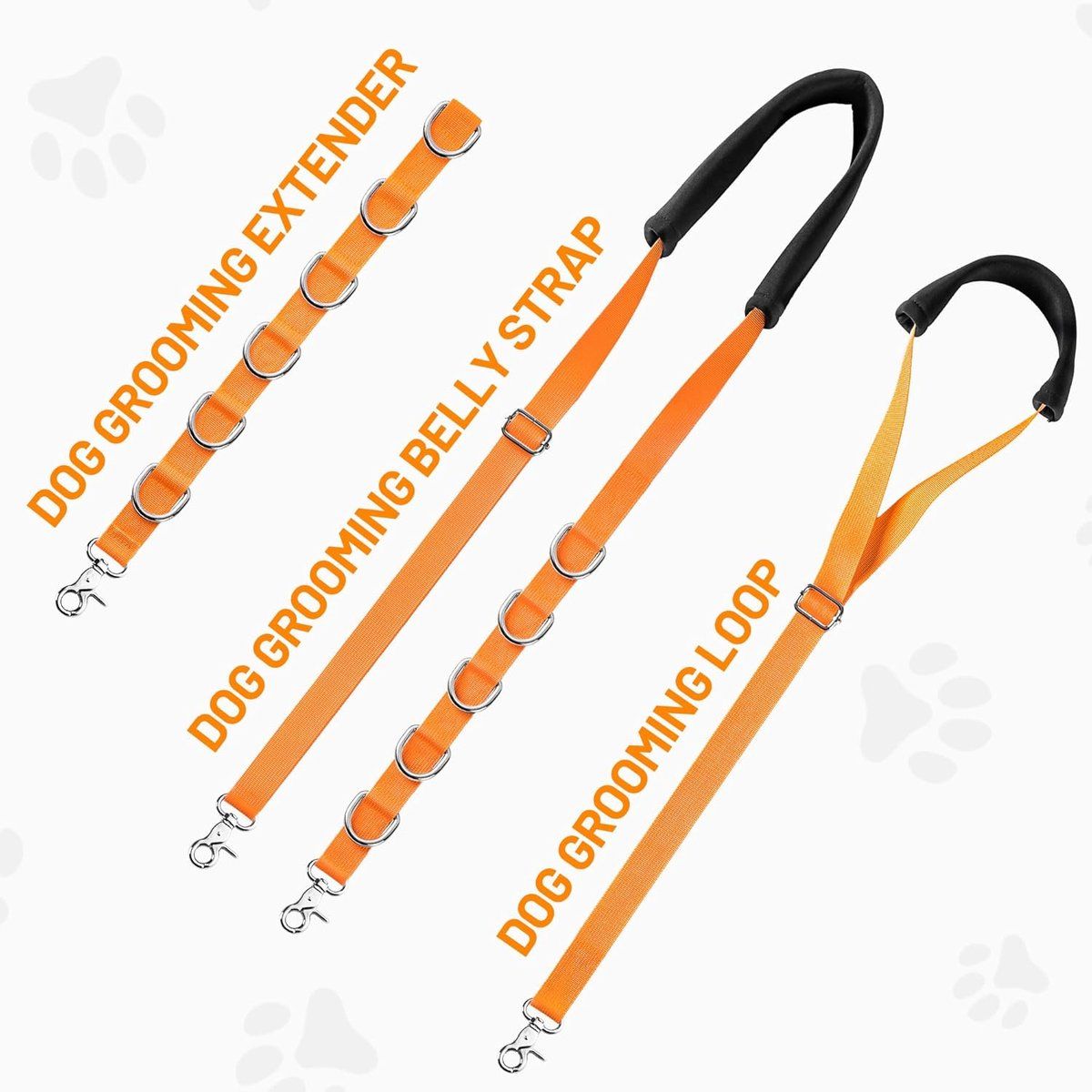 Dog Grooming Strap with Clip, Adjustable Grooming Loop No Sit Leash for Grooming Table Arm, Dog Restraint Ring for Bathing Trimming, for Small to Medium Dogs, Orange