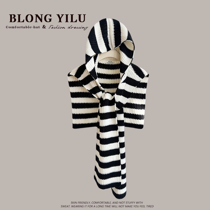Scarf - Hat - Neck warmer - Warm hat - Women's scarf - Women's winter hat - Knitted hat - Thick Wraps Stretch - Cashmere Balaclavas - Off-shoulder Cardigans Tops - Christmas gift - Christmas decorations - Christmas - Black and white stripes