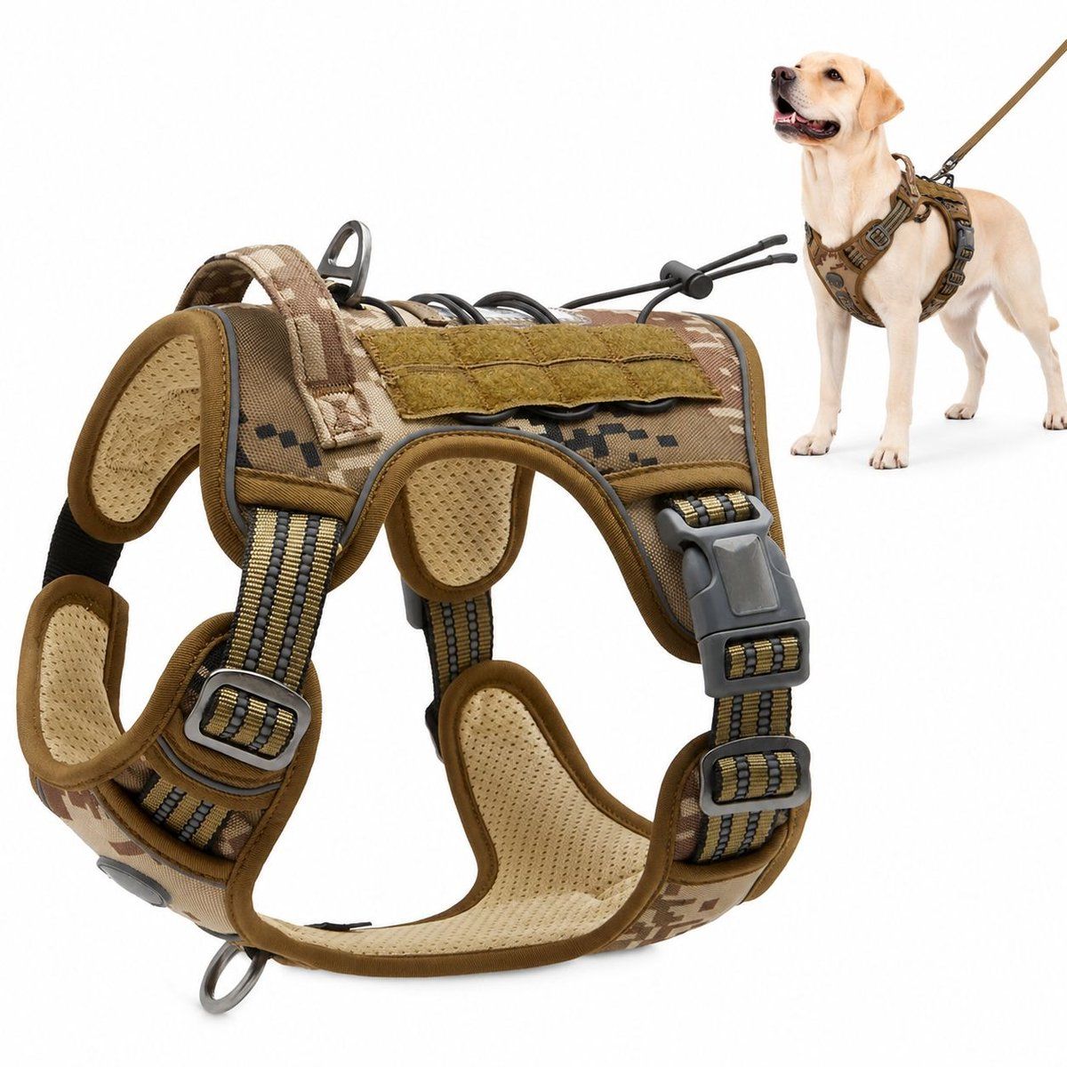 No Pull Dog Harness, Adjustable Reflective Tactical Pet Harness with Durable Material for Medium and Large Dogs, Size M, Chest 55.8-83.8cm