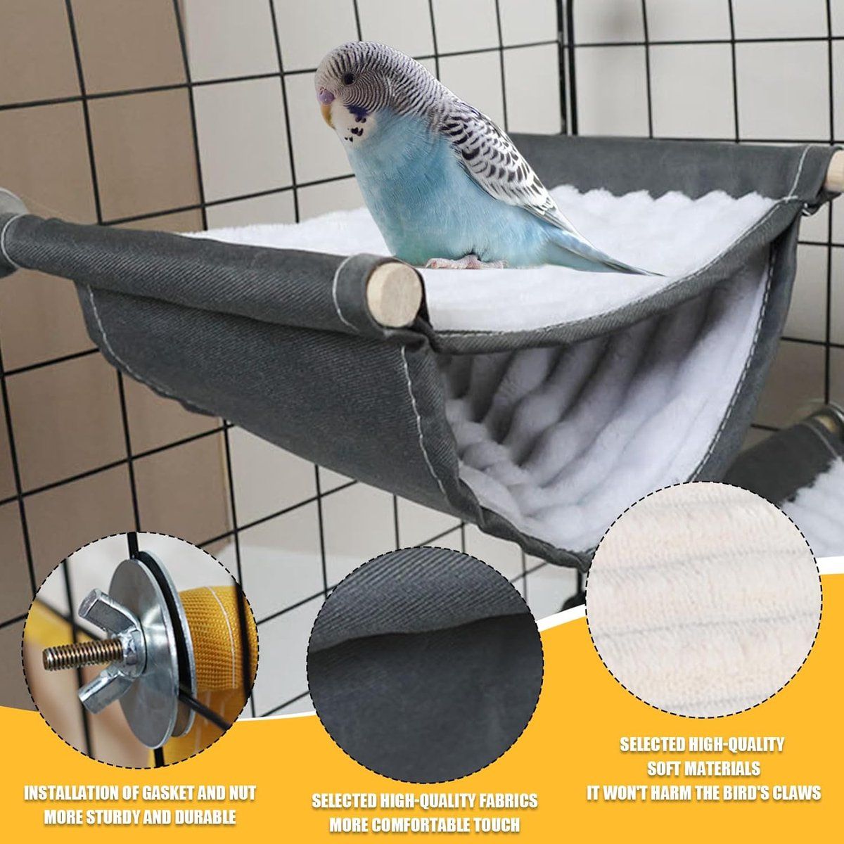 Bird Hammock Nest for Cage, Soft Hanging Sleeping Bed Bird Toy for Parakeet Parrot Canary, Size L, 23x15x2 cm