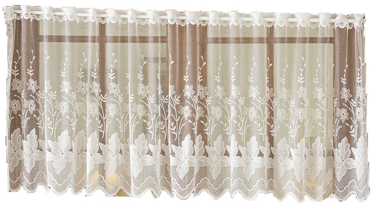 2 Pack Embroidered Lace Tier Curtains, Sheer Voile Valance for Kitchen Living Room Bedroom, White, 140x70cm