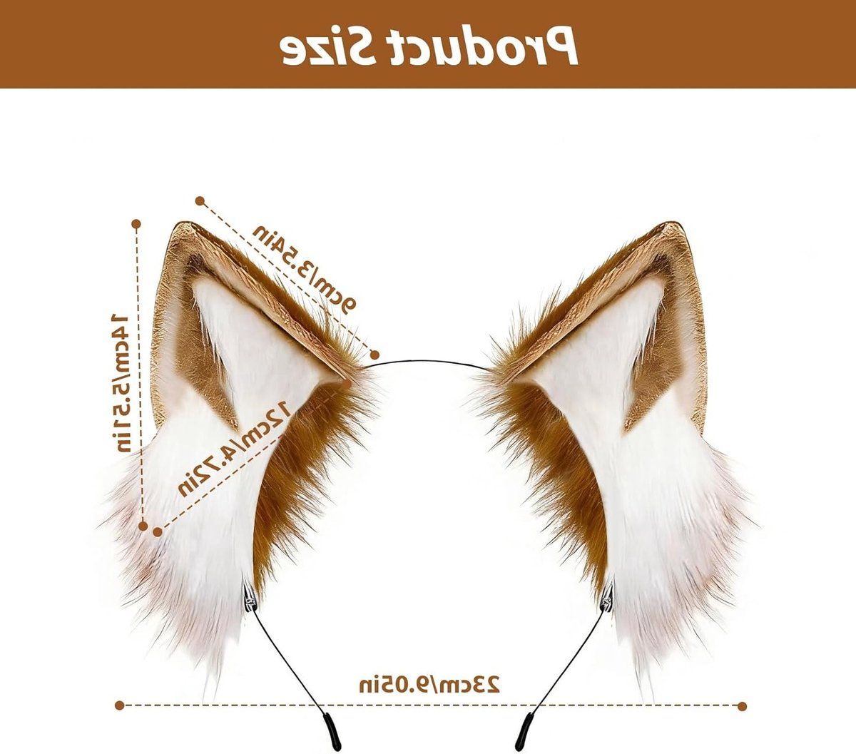 Fox Ears Headband, Brown and White Furry Animal Ear Clips for Cosplay, Halloween Costume and Carnival Accessories for Women and Girls