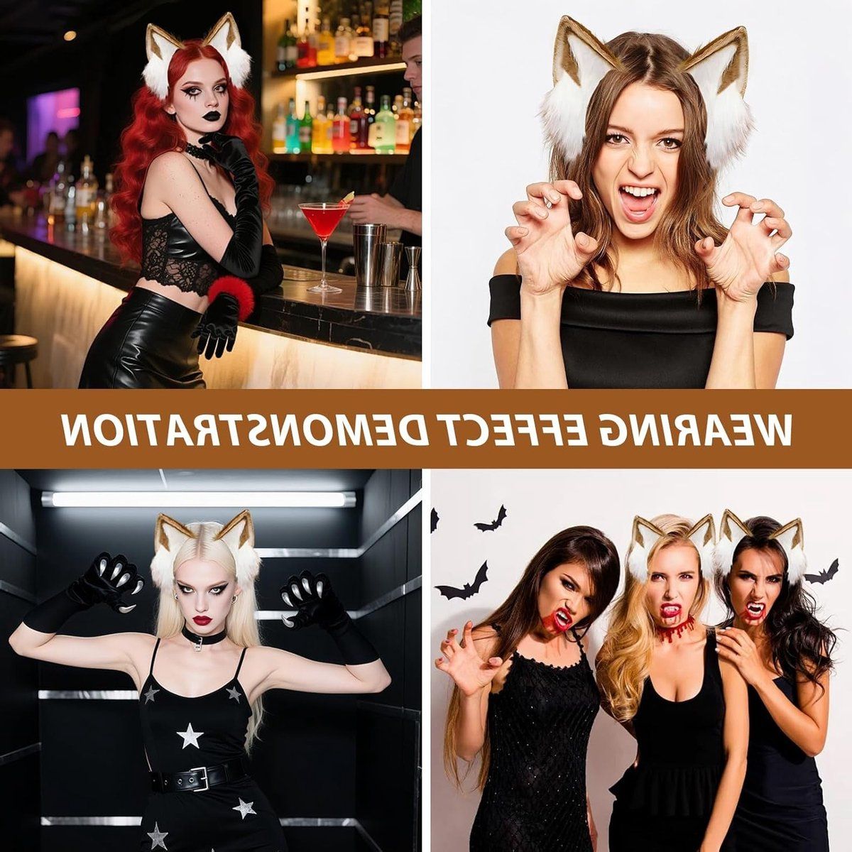 Fox Ears Headband, Brown and White Furry Animal Ear Clips for Cosplay, Halloween Costume and Carnival Accessories for Women and Girls