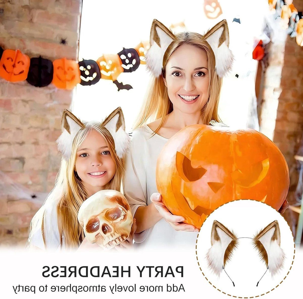 Fox Ears Headband, Brown and White Furry Animal Ear Clips for Cosplay, Halloween Costume and Carnival Accessories for Women and Girls