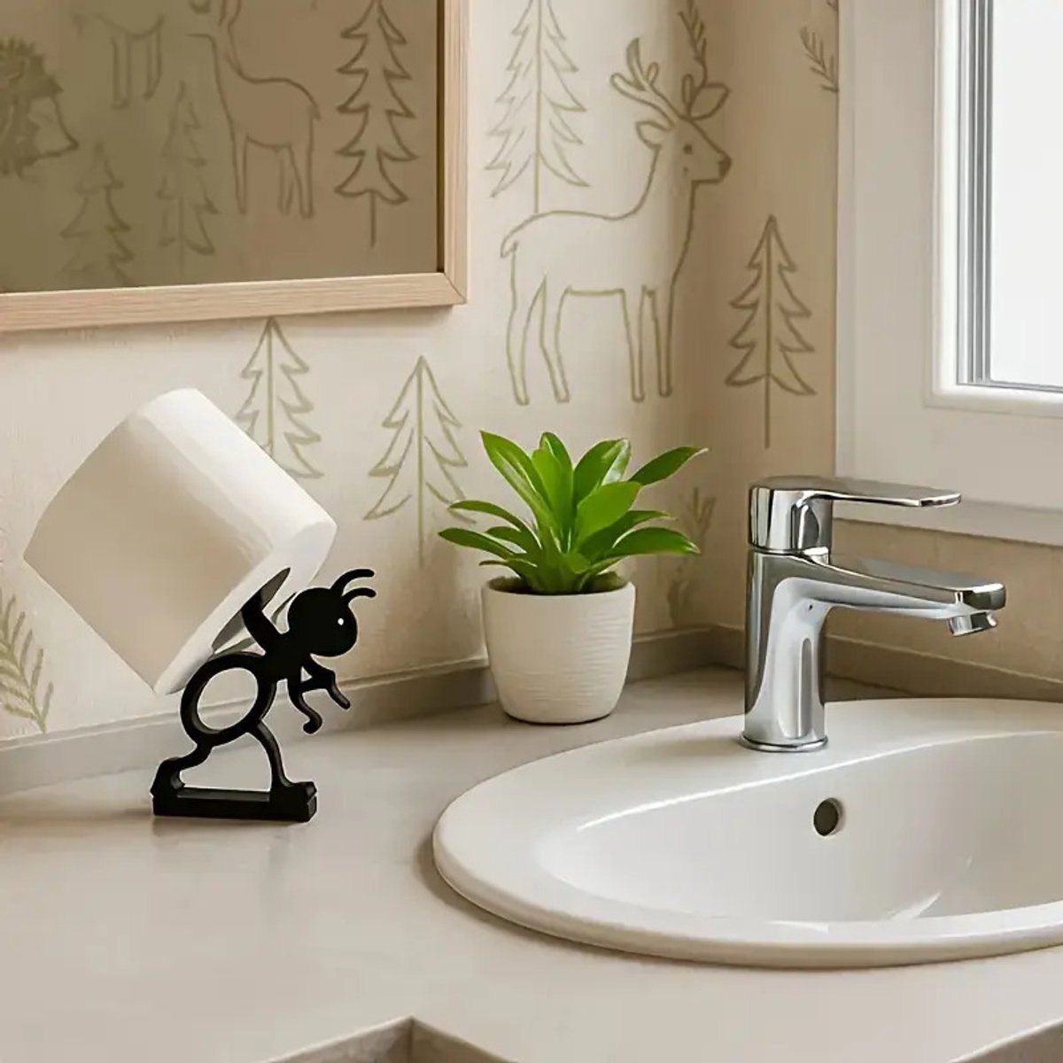 2PCS Ant Shaped Toilet Paper Holder, Standing Toilet Roll Holder, Decorative Bathroom Accessories, Unique Gift for Bathroom and Toilet, Black