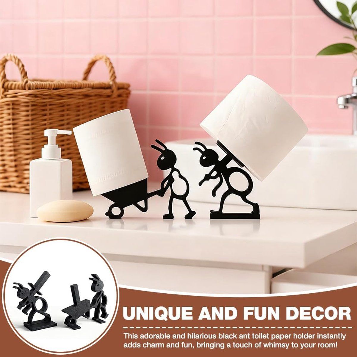 2PCS Ant Shaped Toilet Paper Holder, Standing Toilet Roll Holder, Decorative Bathroom Accessories, Unique Gift for Bathroom and Toilet, Black