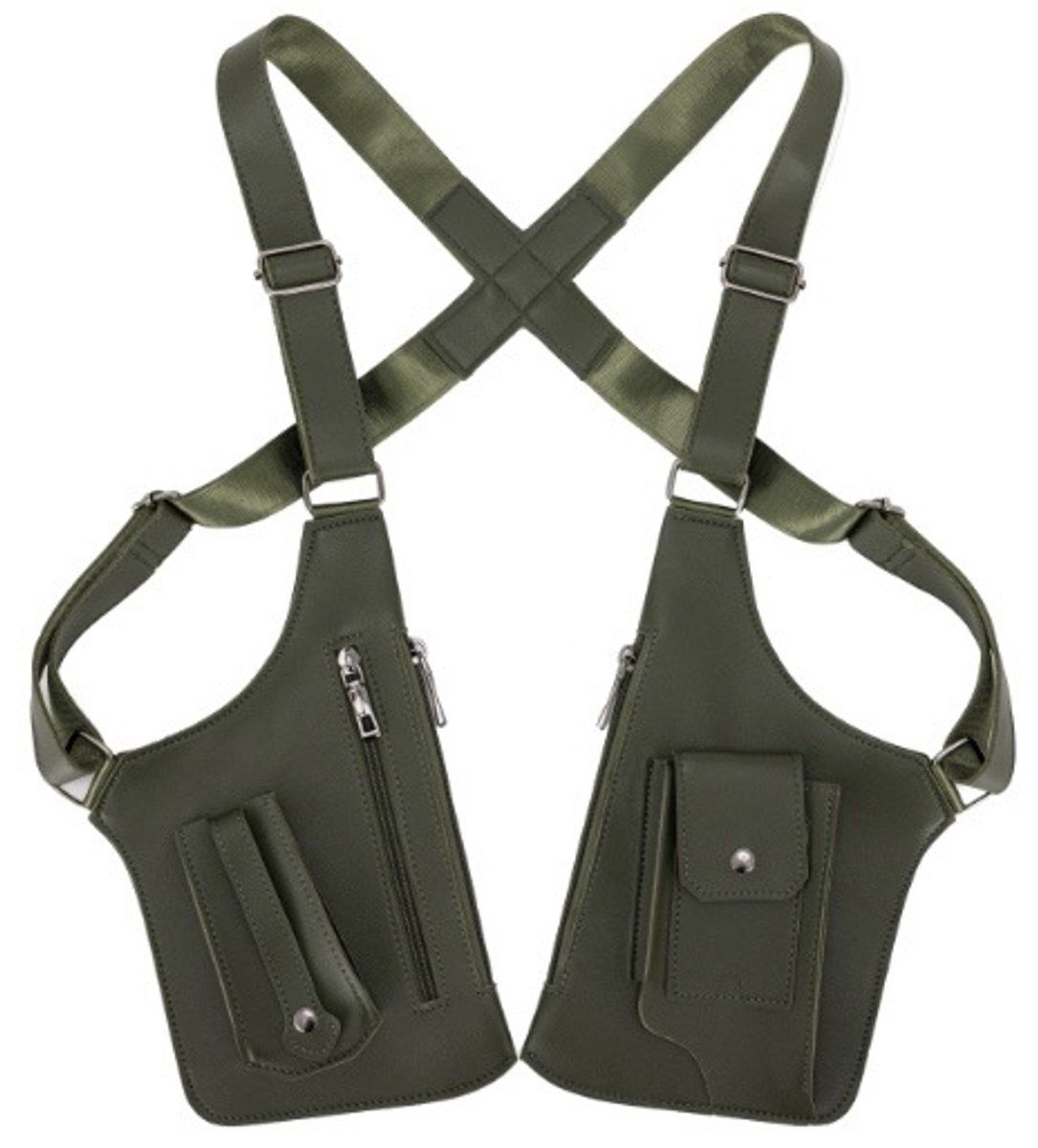 Men Leather Chest Bag Anti Theft Shoulder Holster Bag Casual Crossbody Sport Pack for Men, Army Green