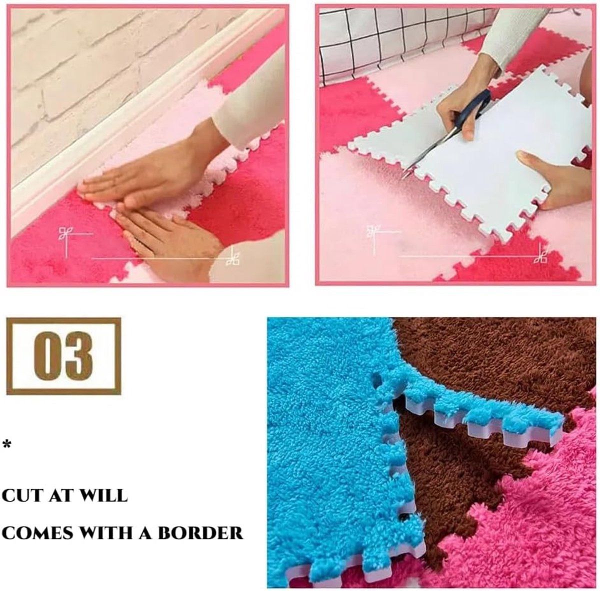 6 Plush Interlocking EVA Foam Puzzle Floor Tiles, Anti-Slip Crawling Play Mat for Kids Bedroom, Green White, 30x30x1cm