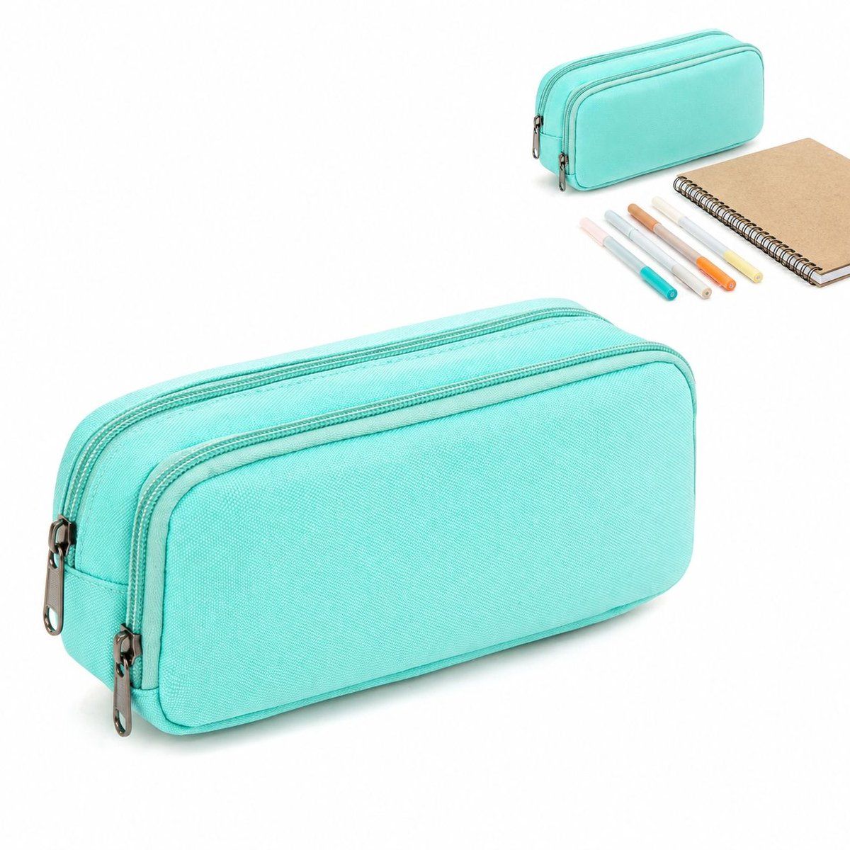 Large Capacity Pencil Case for School, Double Zipper Pen Bag Organizer for Boys and Girls, Light Green