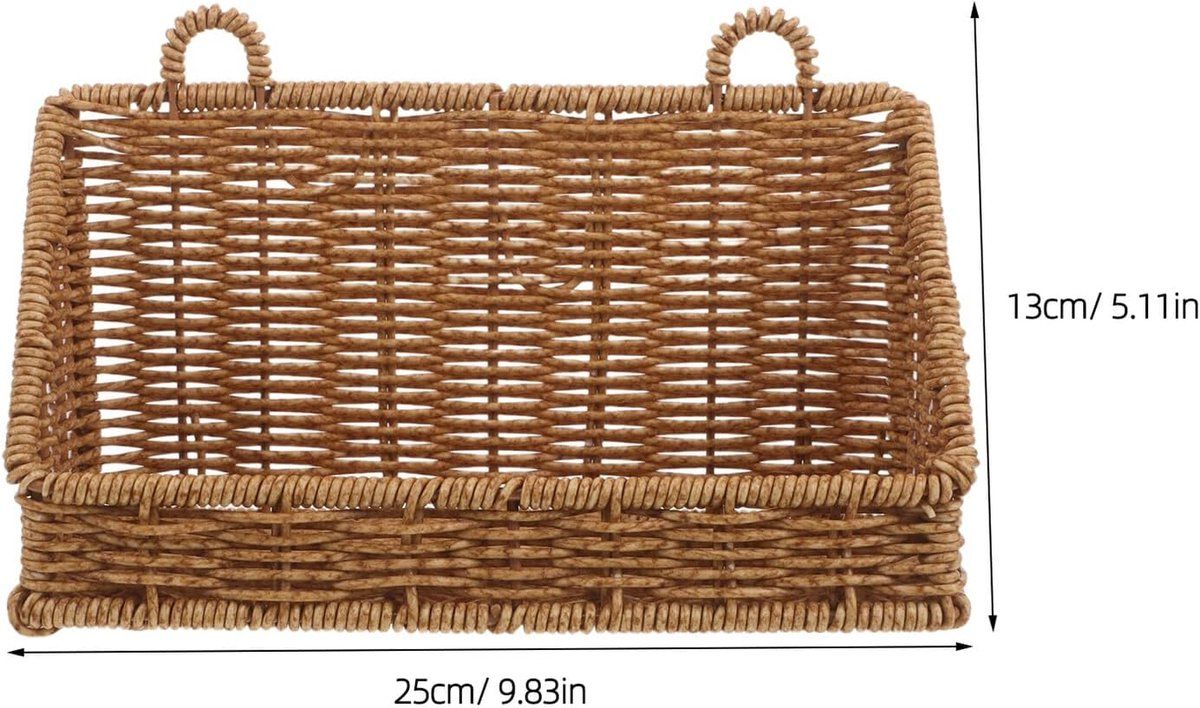 Wicker Wall Hanging Basket, Storage Basket Organizer for Bathroom Kitchen Cabinet Door Small Spaces, Plastic Woven Look No Drill Wall Shelf, 25x10x13cm