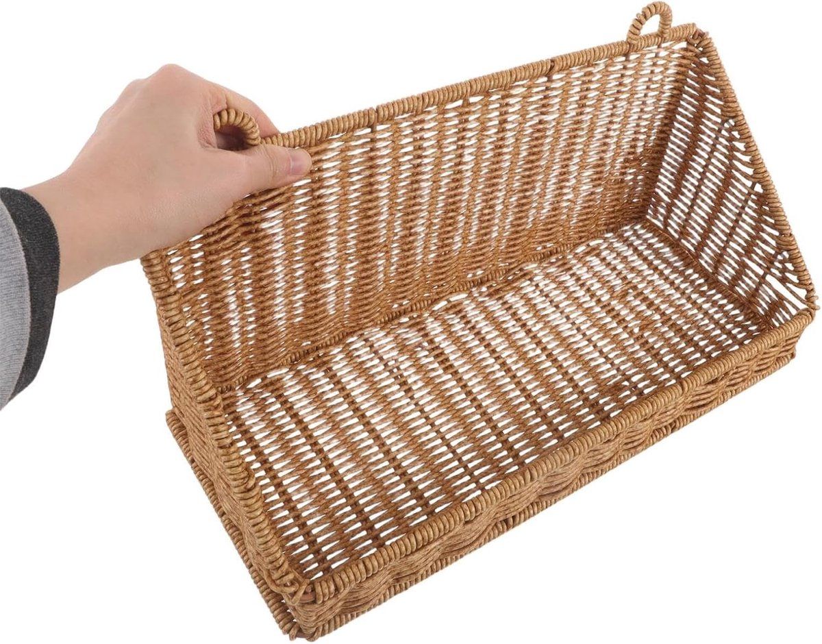 Wicker Wall Hanging Basket, Storage Basket Organizer for Bathroom Kitchen Cabinet Door Small Spaces, Plastic Woven Look No Drill Wall Shelf, 25x10x13cm
