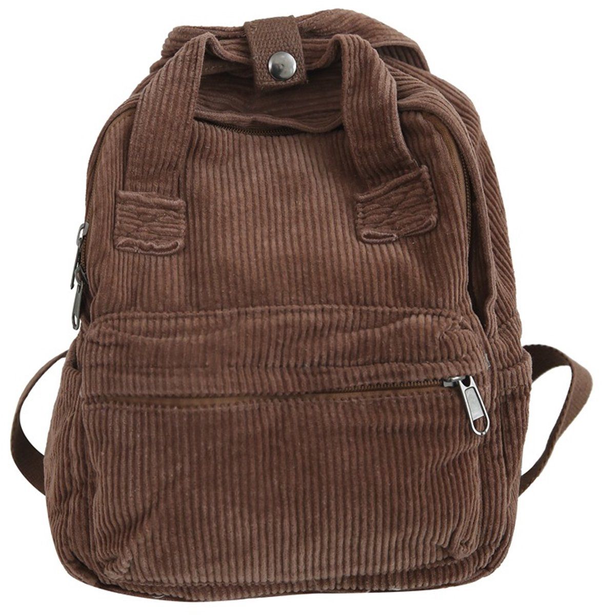 Corduroy Backpack for Women, Japanese Style Minimalist Vintage School Bag with Handle, Lightweight and Durable for School and Daily Use, Brown