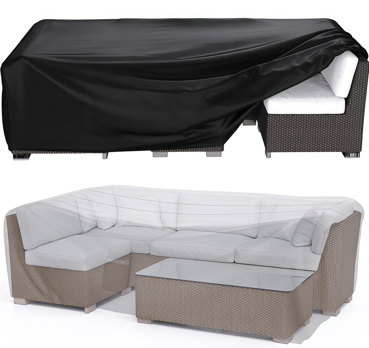 Outdoor Garden Furniture Cover Waterproof Anti-UV Rectangular Patio Table Cover for Rattan Furniture Sets, 180x120x71cm, Black
