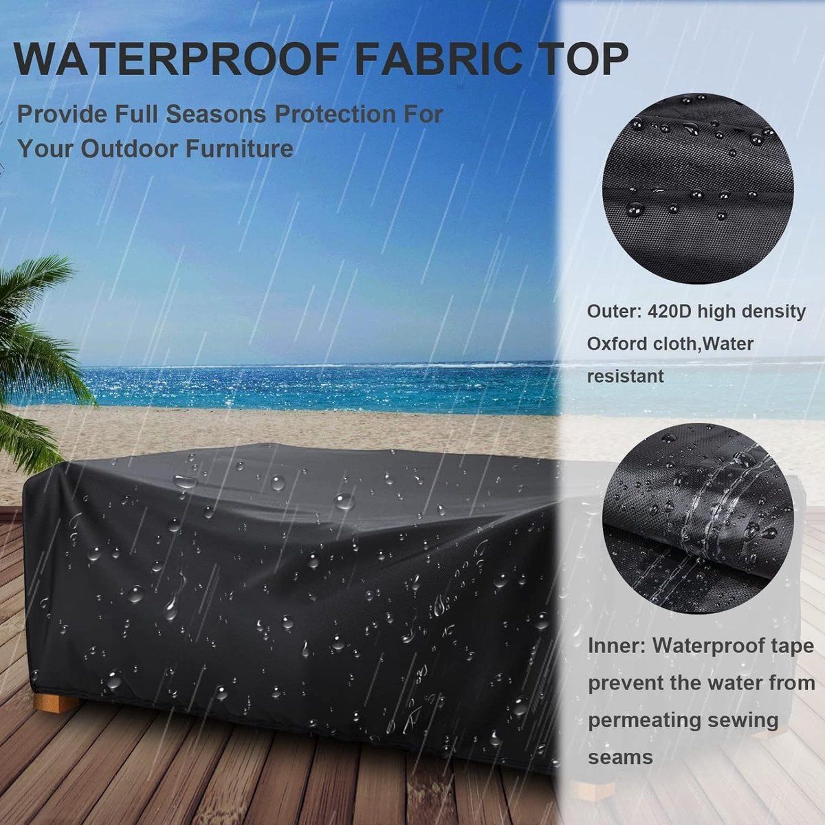 Outdoor Garden Furniture Cover Waterproof Anti-UV Rectangular Patio Table Cover for Rattan Furniture Sets, 180x120x71cm, Black