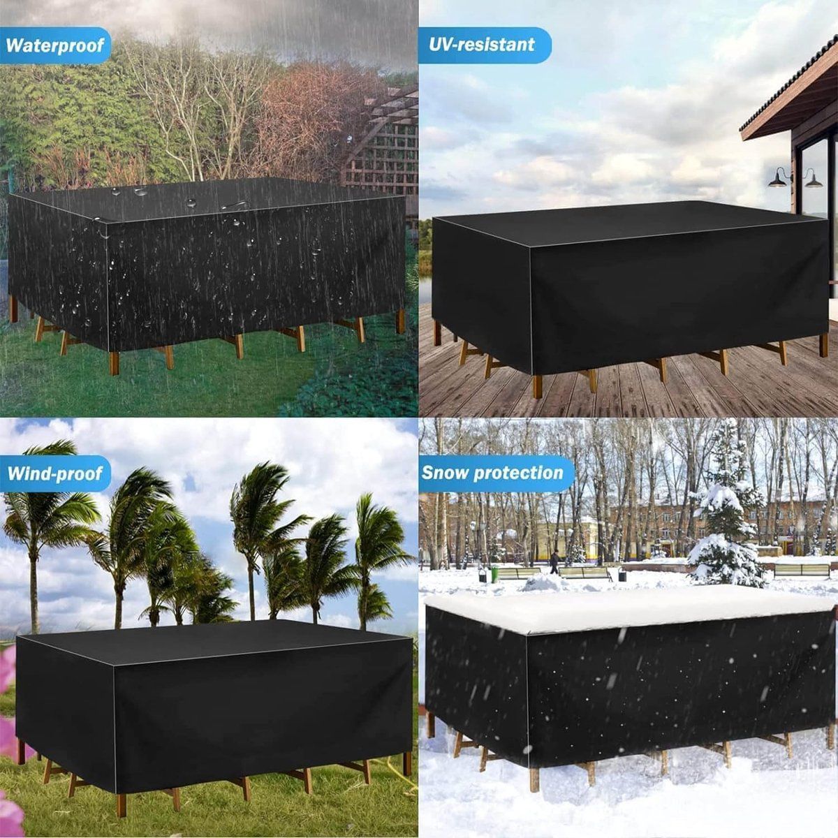 Outdoor Garden Furniture Cover Waterproof Anti-UV Rectangular Patio Table Cover for Rattan Furniture Sets, 180x120x71cm, Black