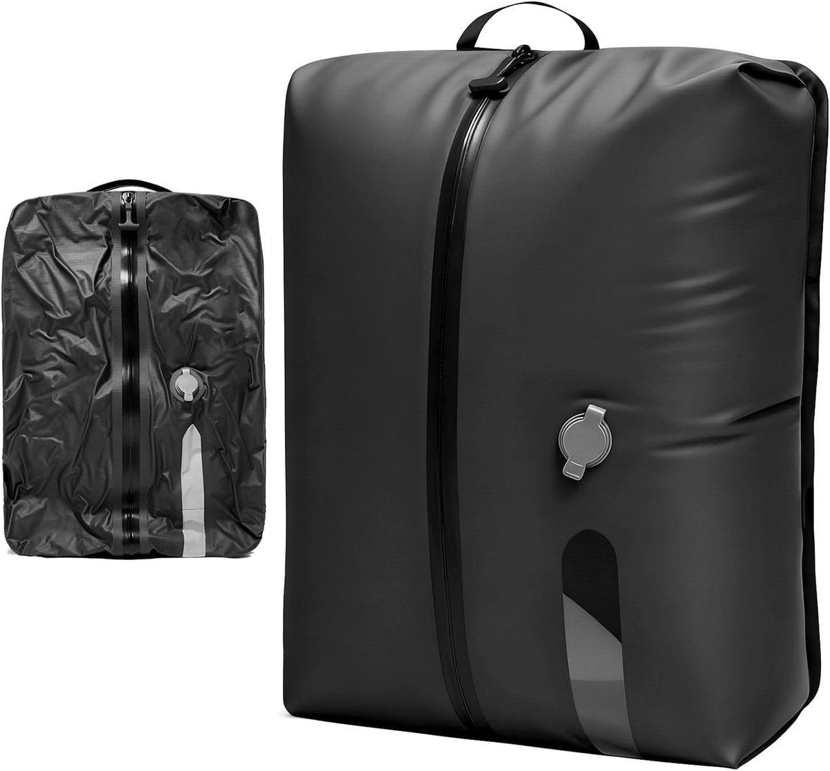 Travel Compression Vacuum Bag, Reusable Space Saving Storage Bag with Waterproof Zipper for Suitcase and Hand Luggage, Black, 17L