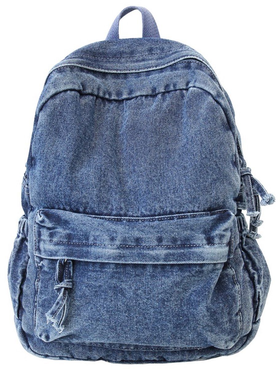 Denim Backpack, Lightweight Durable Daypack for School and Work, Stylish Jeans Fabric Bag for Women and Men, Blue