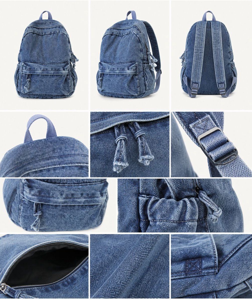 Denim Backpack, Lightweight Durable Daypack for School and Work, Stylish Jeans Fabric Bag for Women and Men, Blue