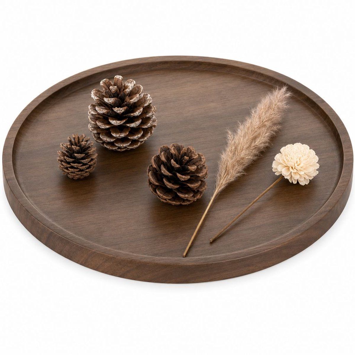 Round Wooden Serving Tray, Decorative Coffee Table Tray for Kitchen Living Room Breakfast, Brown