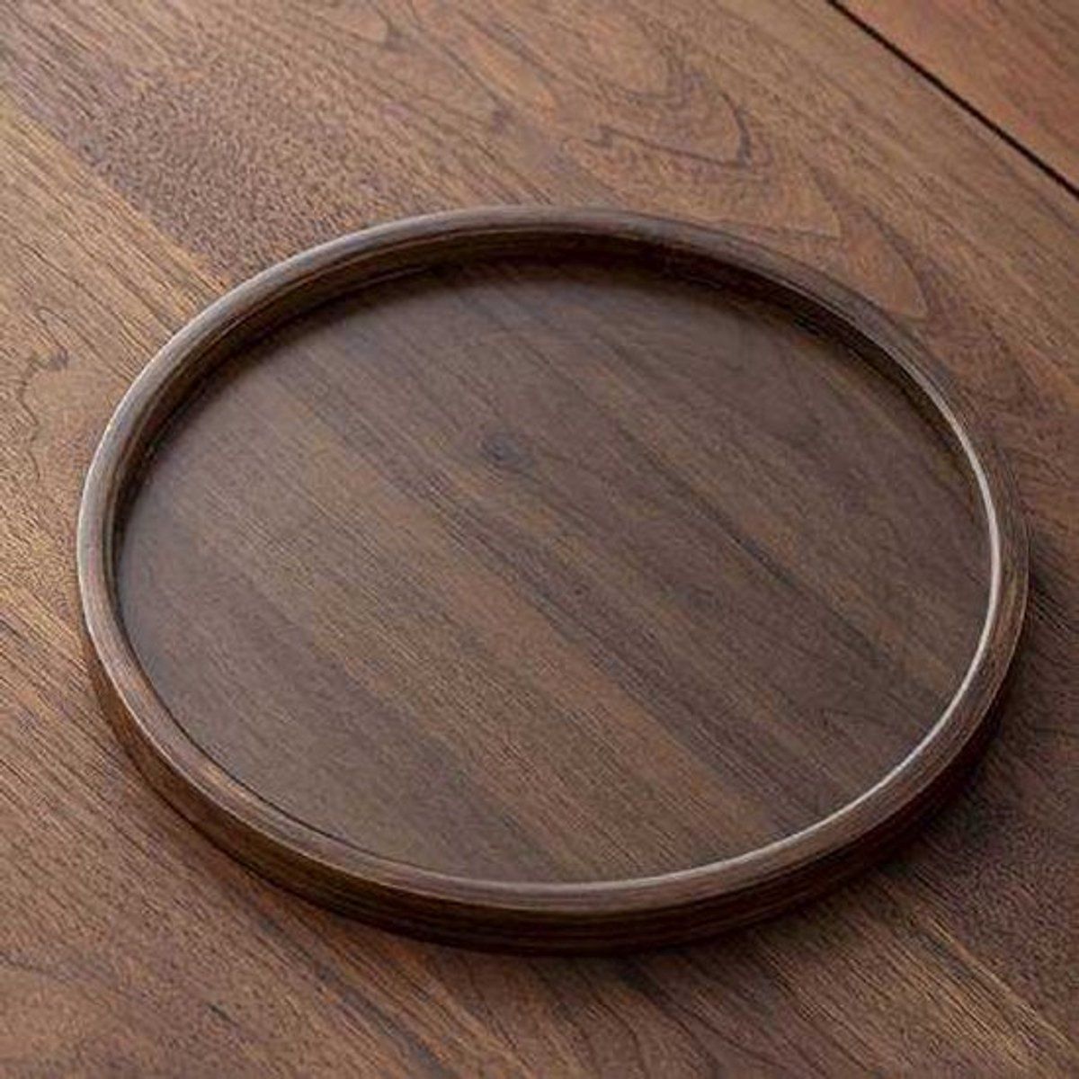 Round Wooden Serving Tray, Decorative Coffee Table Tray for Kitchen Living Room Breakfast, Brown